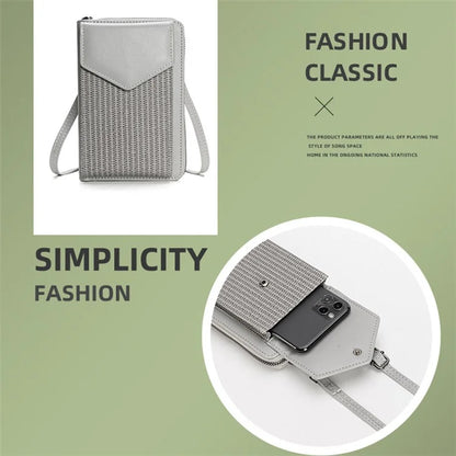 3421 PU Leather Weave Crossbody Bag for Women Cell Phone Mini Pouch Card Holder Wallet Shoulder Bag