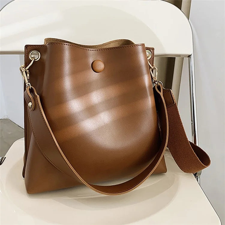 FLIY-919 Women's Leather Tote Bucket Bag Winter Retro Crossbody Shoulder Bag Shopping Handbag Daypack