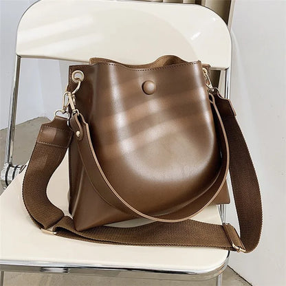 FLIY-919 Women's Leather Tote Bucket Bag Winter Retro Crossbody Shoulder Bag Shopping Handbag Daypack