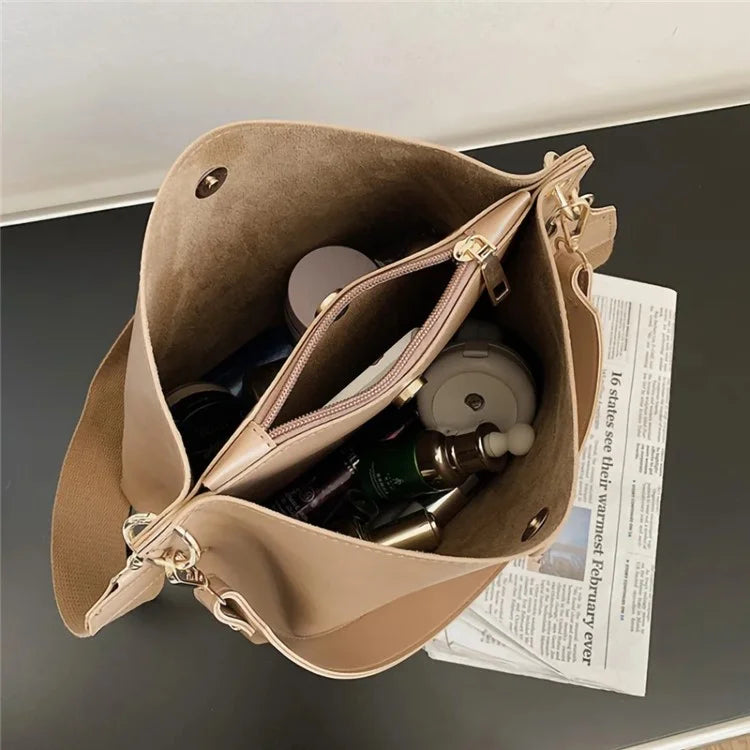 FLIY-919 Women's Leather Tote Bucket Bag Winter Retro Crossbody Shoulder Bag Shopping Handbag Daypack