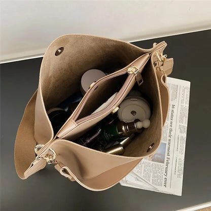 FLIY-919 Women's Leather Tote Bucket Bag Winter Retro Crossbody Shoulder Bag Shopping Handbag Daypack