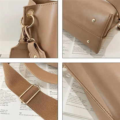 FLIY-919 Women's Leather Tote Bucket Bag Winter Retro Crossbody Shoulder Bag Shopping Handbag Daypack