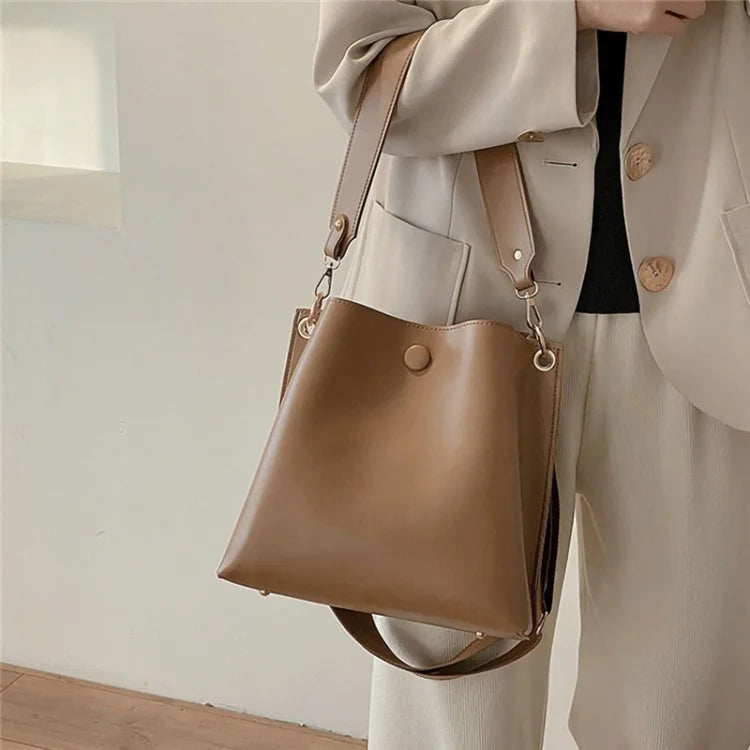 FLIY-919 Women's Leather Tote Bucket Bag Winter Retro Crossbody Shoulder Bag Shopping Handbag Daypack