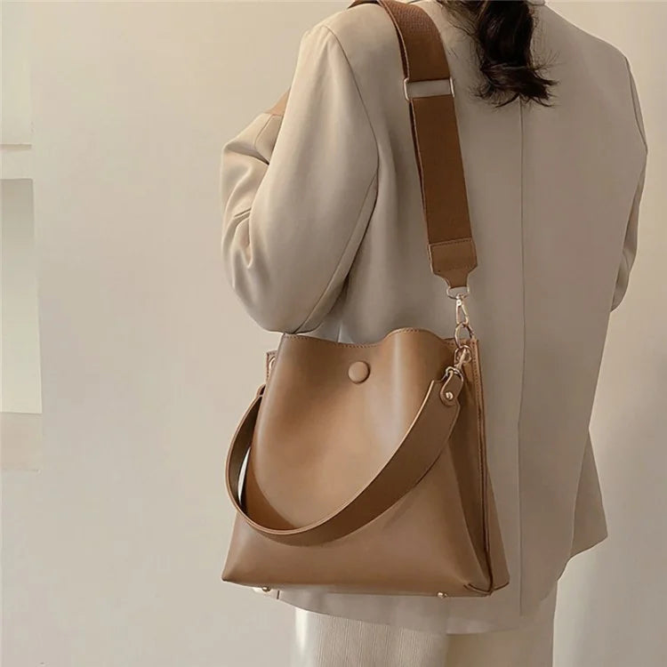 FLIY-919 Women's Leather Tote Bucket Bag Winter Retro Crossbody Shoulder Bag Shopping Handbag Daypack
