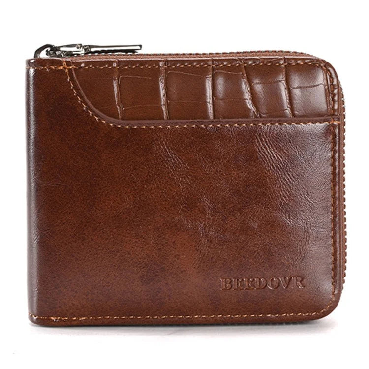 3868 Men's RFID Blocking Wallet Zipper PU Leather Card Pouch Coin Purse Bag Billfold