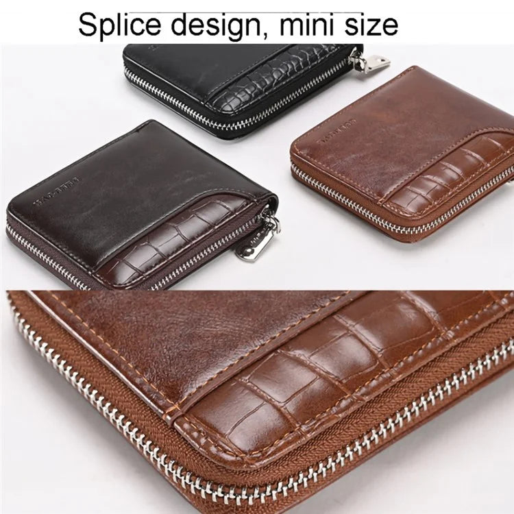 3868 Men's RFID Blocking Wallet Zipper PU Leather Card Pouch Coin Purse Bag Billfold