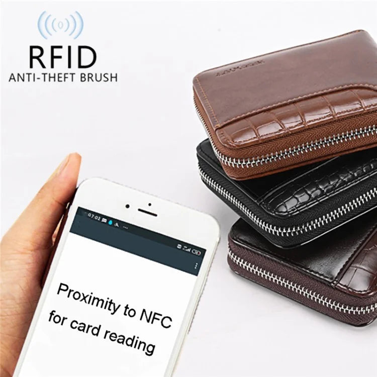 3868 Men's RFID Blocking Wallet Zipper PU Leather Card Pouch Coin Purse Bag Billfold