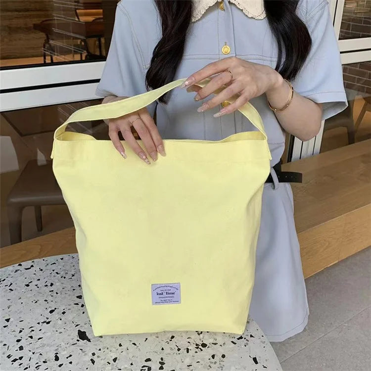 Candy Color Women Canvas Single Shoulder Bag Lightweight Shopping Bag