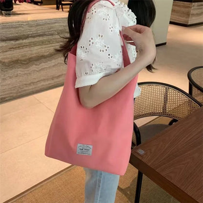 Candy Color Women Canvas Single Shoulder Bag Lightweight Shopping Bag