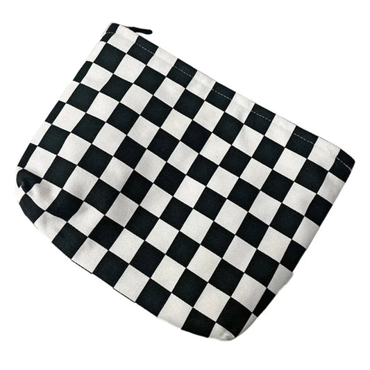 TZ Checkered Canvas Cosmetic Storage Bag Large Capacity Makeup Pouch Pen Coin Purse Handbag