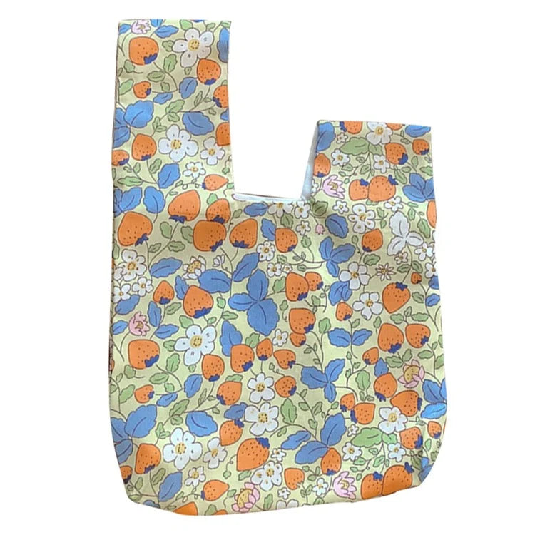 Cute Strawberry / Rabbit Pattern Cotton Linen Small Coin Purse Wrist Knot Tote Bag for Ladies Girls