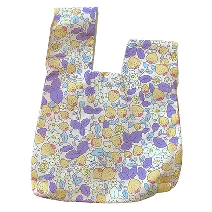 Cute Strawberry / Rabbit Pattern Cotton Linen Small Coin Purse Wrist Knot Tote Bag for Ladies Girls