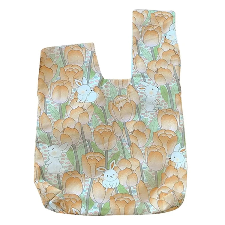 Cute Strawberry / Rabbit Pattern Cotton Linen Small Coin Purse Wrist Knot Tote Bag for Ladies Girls