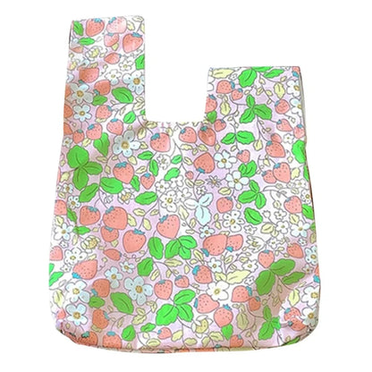 Cute Strawberry / Rabbit Pattern Cotton Linen Small Coin Purse Wrist Knot Tote Bag for Ladies Girls