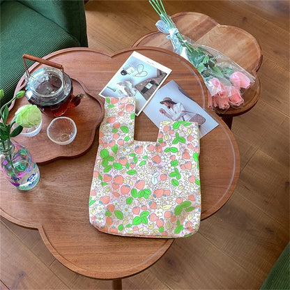 Cute Strawberry / Rabbit Pattern Cotton Linen Small Coin Purse Wrist Knot Tote Bag for Ladies Girls