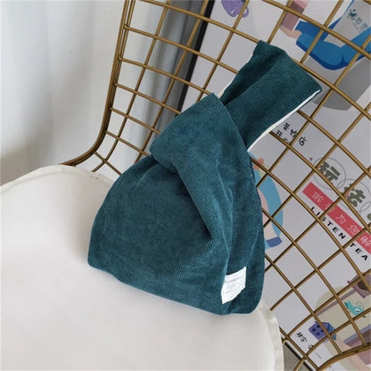Autumn Winter Lightweight Corduroy Wrist Knot Tote Bag Small Coin Purse for Ladies Girls