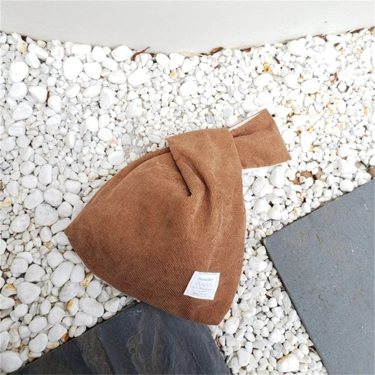 Autumn Winter Lightweight Corduroy Wrist Knot Tote Bag Small Coin Purse for Ladies Girls