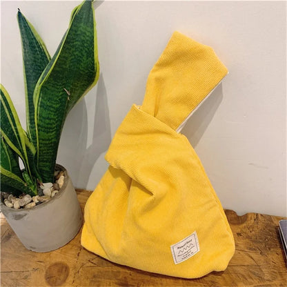 Autumn Winter Lightweight Corduroy Wrist Knot Tote Bag Small Coin Purse for Ladies Girls