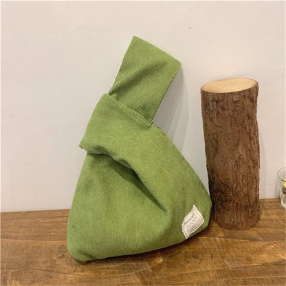 Autumn Winter Lightweight Corduroy Wrist Knot Tote Bag Small Coin Purse for Ladies Girls