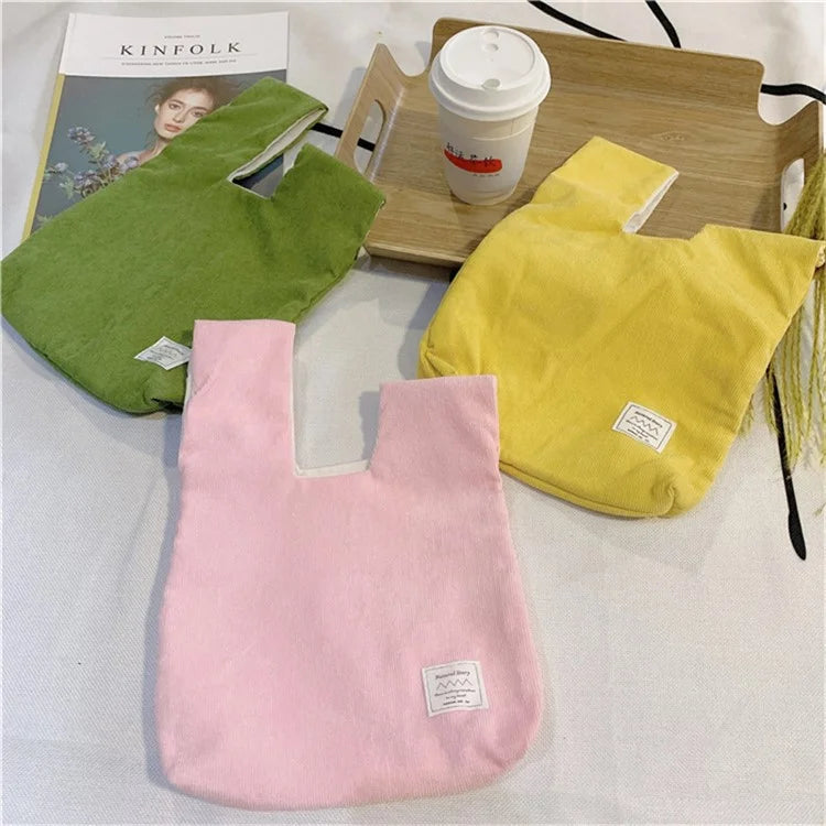 Autumn Winter Lightweight Corduroy Wrist Knot Tote Bag Small Coin Purse for Ladies Girls