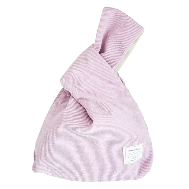 Autumn Winter Lightweight Corduroy Wrist Knot Tote Bag Small Coin Purse for Ladies Girls