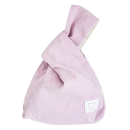 Autumn Winter Lightweight Corduroy Wrist Knot Tote Bag Small Coin Purse for Ladies Girls