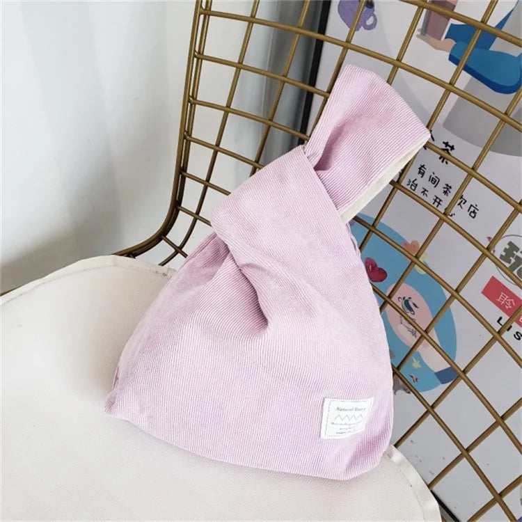 Autumn Winter Lightweight Corduroy Wrist Knot Tote Bag Small Coin Purse for Ladies Girls