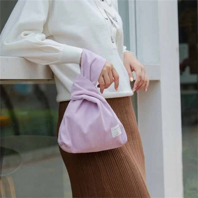 Autumn Winter Lightweight Corduroy Wrist Knot Tote Bag Small Coin Purse for Ladies Girls