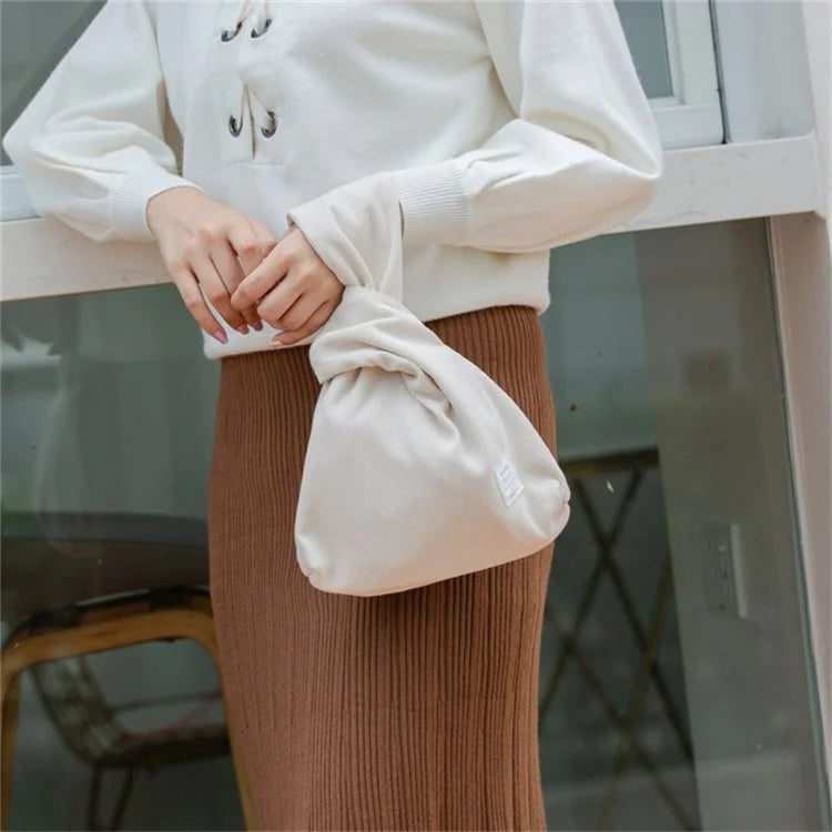 Autumn Winter Lightweight Corduroy Wrist Knot Tote Bag Small Coin Purse for Ladies Girls