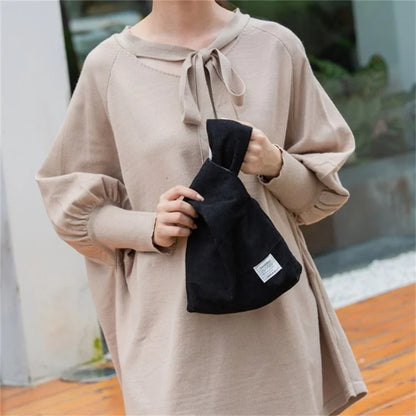 Autumn Winter Lightweight Corduroy Wrist Knot Tote Bag Small Coin Purse for Ladies Girls