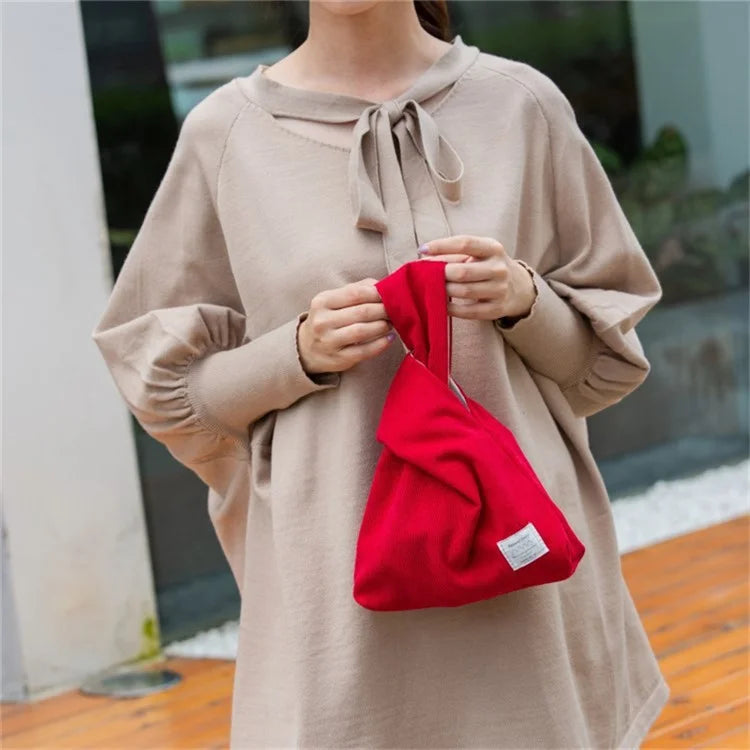 Autumn Winter Lightweight Corduroy Wrist Knot Tote Bag Small Coin Purse for Ladies Girls