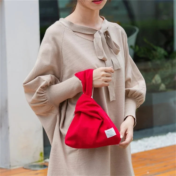 Autumn Winter Lightweight Corduroy Wrist Knot Tote Bag Small Coin Purse for Ladies Girls