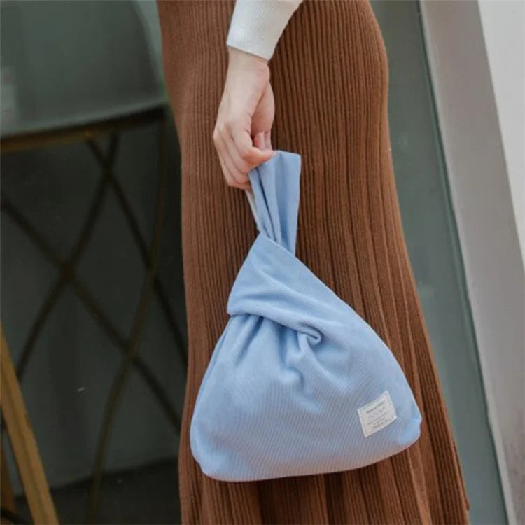 Autumn Winter Lightweight Corduroy Wrist Knot Tote Bag Small Coin Purse for Ladies Girls
