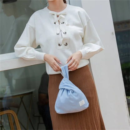 Autumn Winter Lightweight Corduroy Wrist Knot Tote Bag Small Coin Purse for Ladies Girls