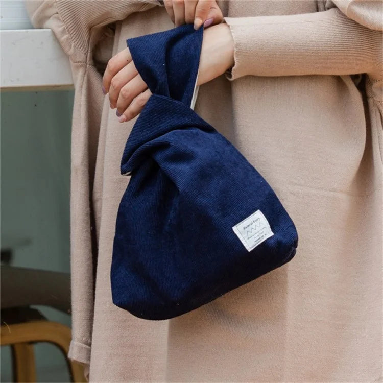 Autumn Winter Lightweight Corduroy Wrist Knot Tote Bag Small Coin Purse for Ladies Girls
