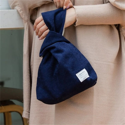 Autumn Winter Lightweight Corduroy Wrist Knot Tote Bag Small Coin Purse for Ladies Girls