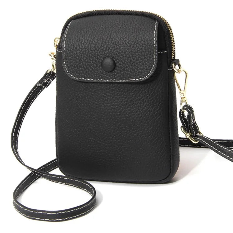 S9925 Cellphone Holder Small Crossbody Bag Top Layer Cowhide Leather Shoulder Bag