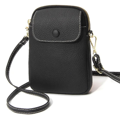 S9925 Cellphone Holder Small Crossbody Bag Top Layer Cowhide Leather Shoulder Bag