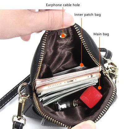 S9925 Cellphone Holder Small Crossbody Bag Top Layer Cowhide Leather Shoulder Bag