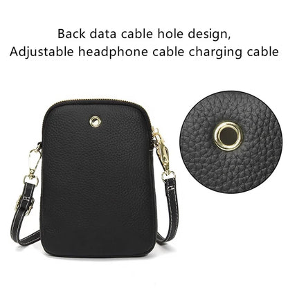 S9925 Cellphone Holder Small Crossbody Bag Top Layer Cowhide Leather Shoulder Bag