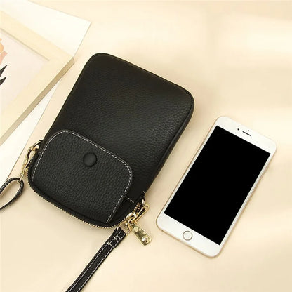 S9925 Cellphone Holder Small Crossbody Bag Top Layer Cowhide Leather Shoulder Bag