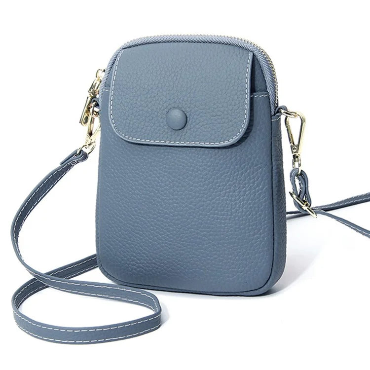 S9925 Cellphone Holder Small Crossbody Bag Top Layer Cowhide Leather Shoulder Bag