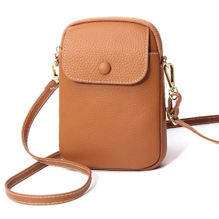 S9925 Cellphone Holder Small Crossbody Bag Top Layer Cowhide Leather Shoulder Bag