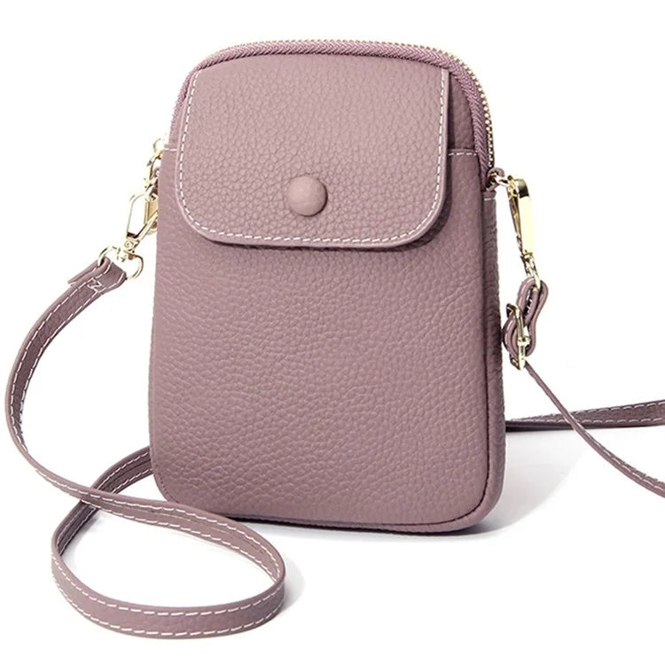 S9925 Cellphone Holder Small Crossbody Bag Top Layer Cowhide Leather Shoulder Bag