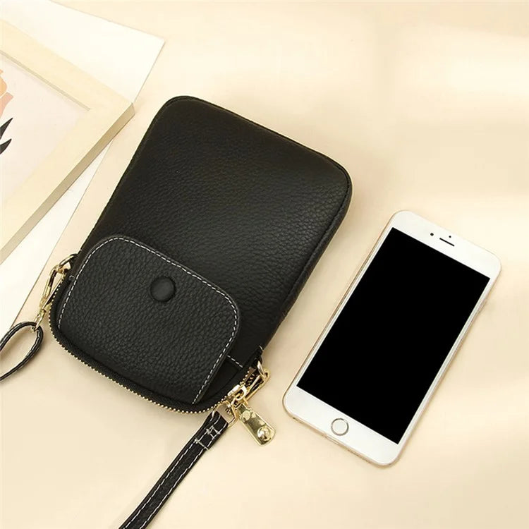 S9925 Cellphone Holder Small Crossbody Bag Top Layer Cowhide Leather Shoulder Bagish Green