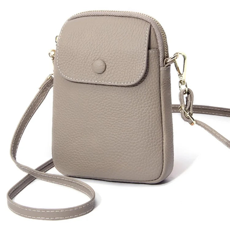 S9925 Cellphone Holder Small Crossbody Bag Top Layer Cowhide Leather Shoulder Bag