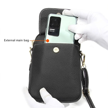 S9925 Cellphone Holder Small Crossbody Bag Top Layer Cowhide Leather Shoulder Bag