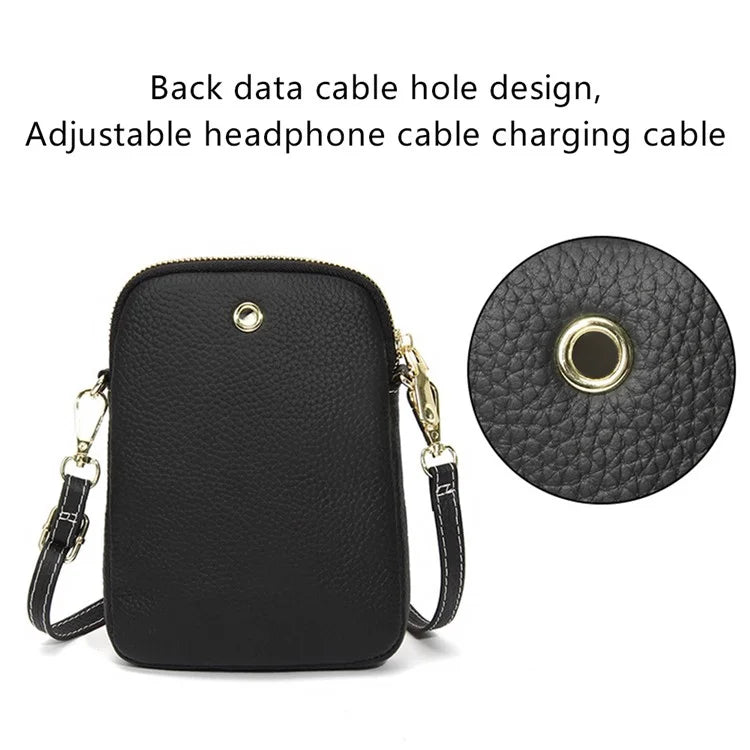 S9925 Cellphone Holder Small Crossbody Bag Top Layer Cowhide Leather Shoulder Bag