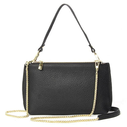 669 Zipper Top-Layer Cowhide Leather Wallet Clutch Purse Chain Strap Crossbody Shoulder Bag Handbag