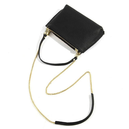 669 Zipper Top-Layer Cowhide Leather Wallet Clutch Purse Chain Strap Crossbody Shoulder Bag Handbag